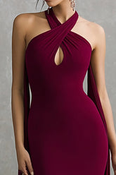 Burgunderrotes Neckholder Spandex Meerjungfrau Langes Ballkleid